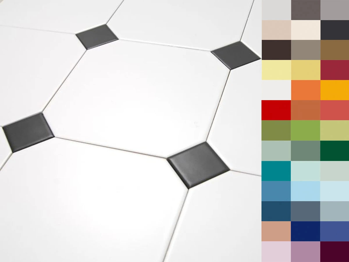 Gresie octogonala Bianco Ottagono 20x20cm + Taco Vanadio 5x5cm, portelanata, productie Italia