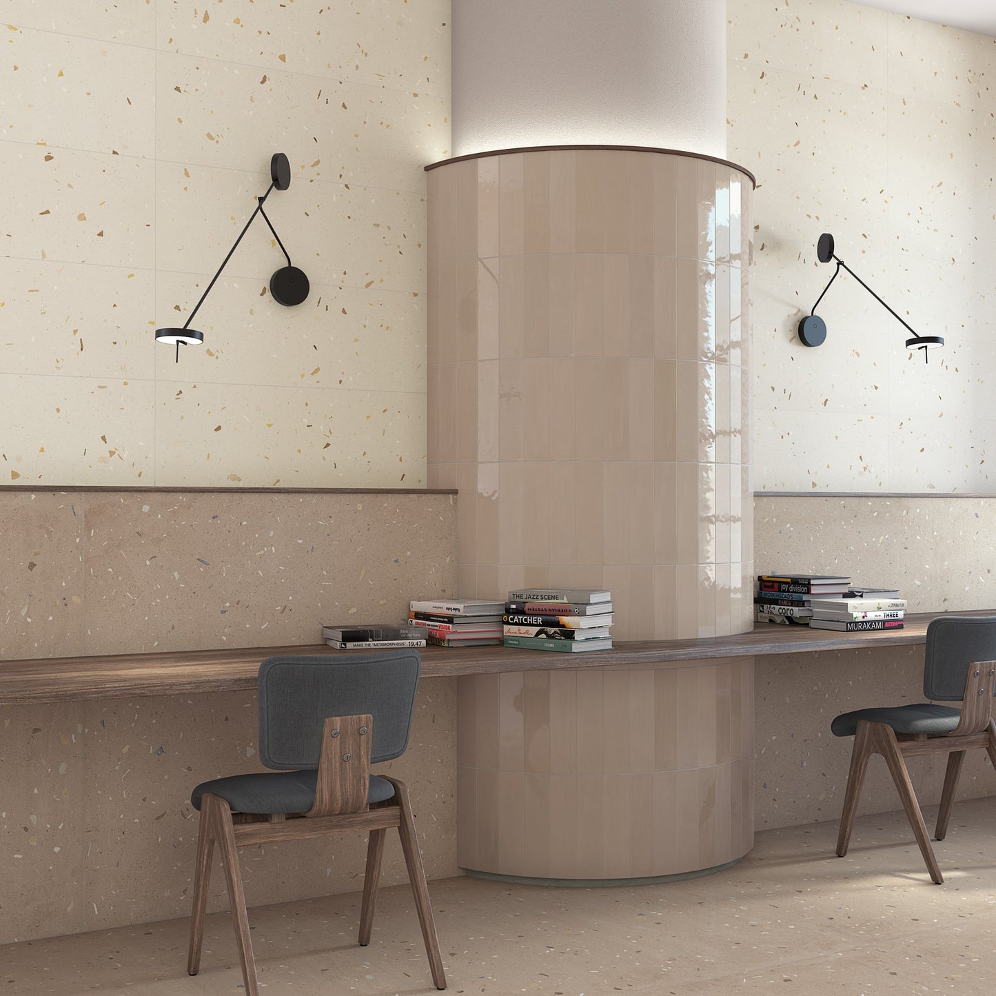 Faianta TOPPING - R Avellana, Rectificata, 32x99 cm, tip terrazzo maro