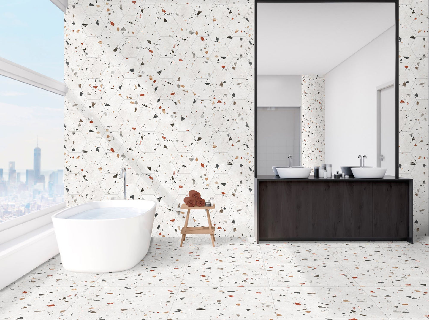 Gresie portelanata Sonar White 66x66 cm, finisaj satinat-mat, tip terrazzo
