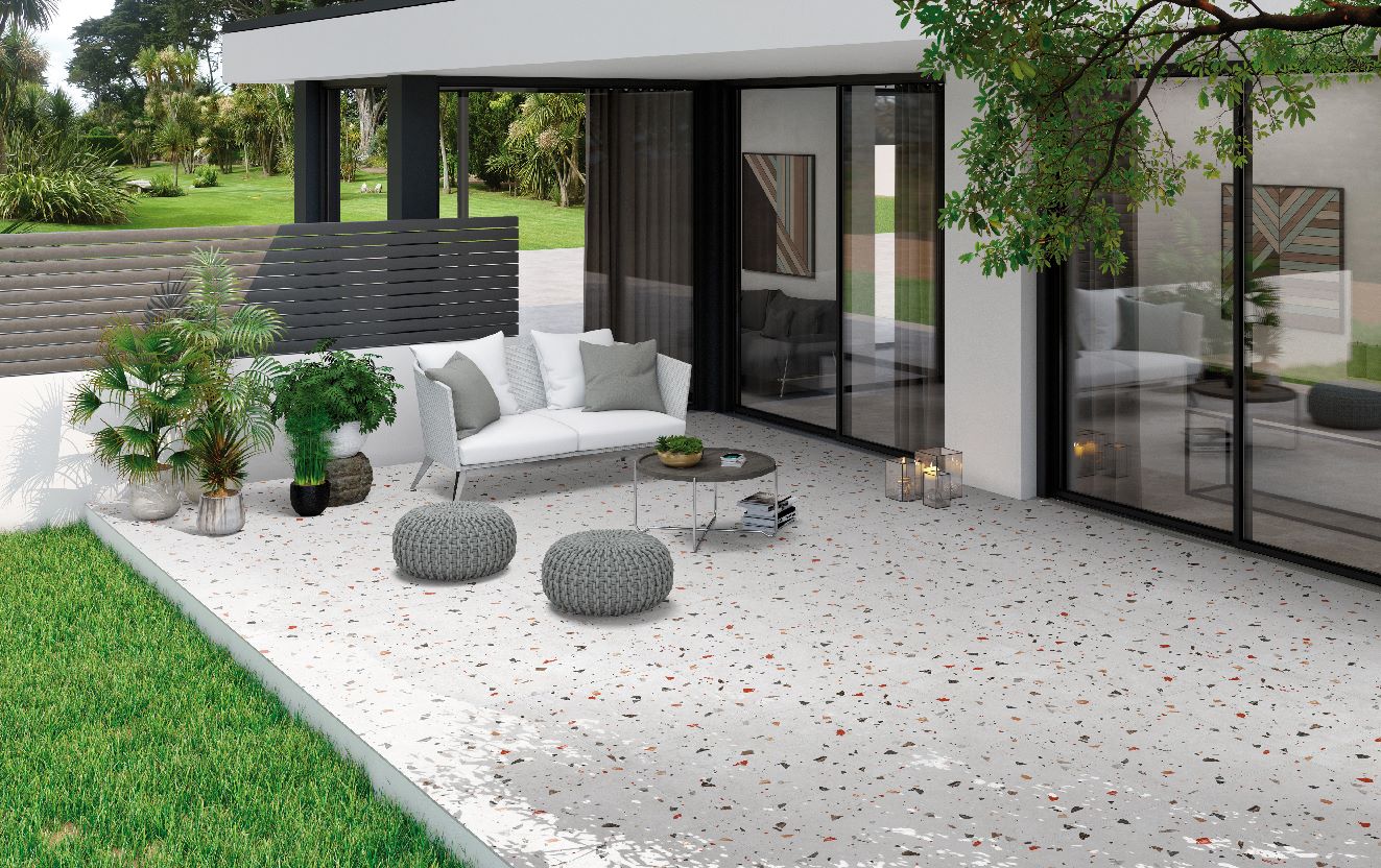 Gresie portelanata Sonar White 66x66 cm, finisaj satinat-mat, tip terrazzo