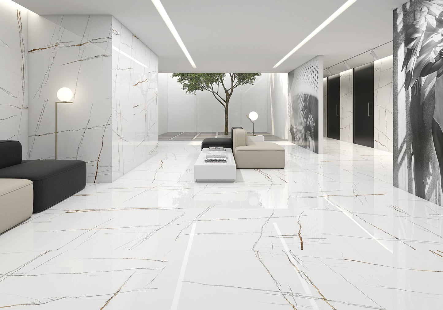 Gresie portelanata Sahara Bianco Super Polished 120x120 cm, rectificat