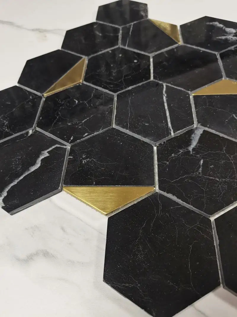 Mozaic negru auriu piatra hexagon Gold M. 29.5x30.5 cm