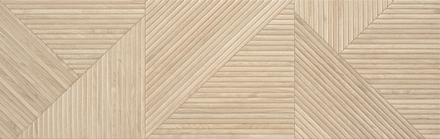 Faianta tip riflaj Tangram Camel 31.6x100 cm, finisaj in relief cu aspect de lemn mat