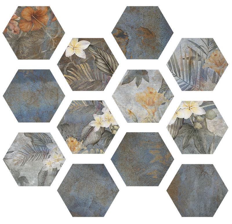 Gresie portelanata HIBISCUS BLUE MATT Hex 23x27 cm