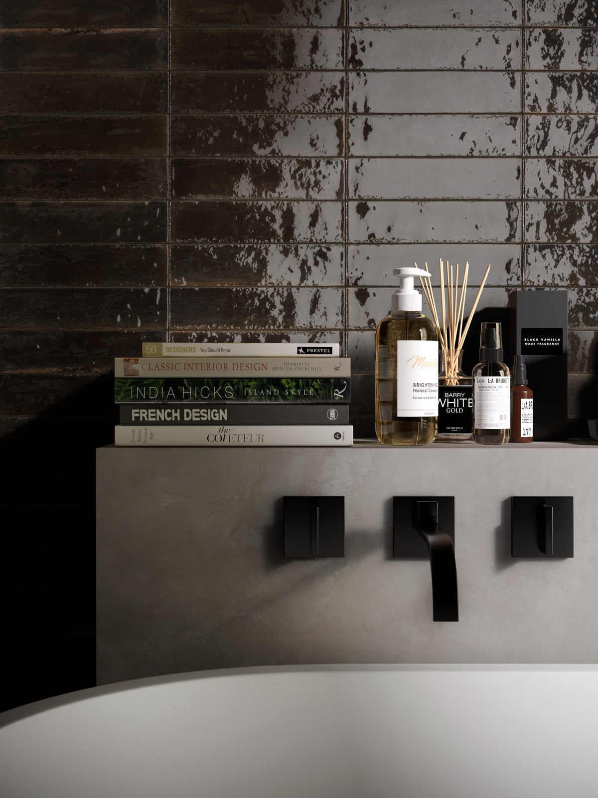 Faianta Marazzi Lume Black 6x24 cm, ceramica portelanata