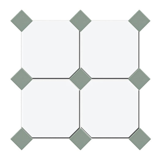 Gresie octogonala Bianco Ottagono 20x20cm + Taco Anice 5x5cm, portelanata, productie Italia