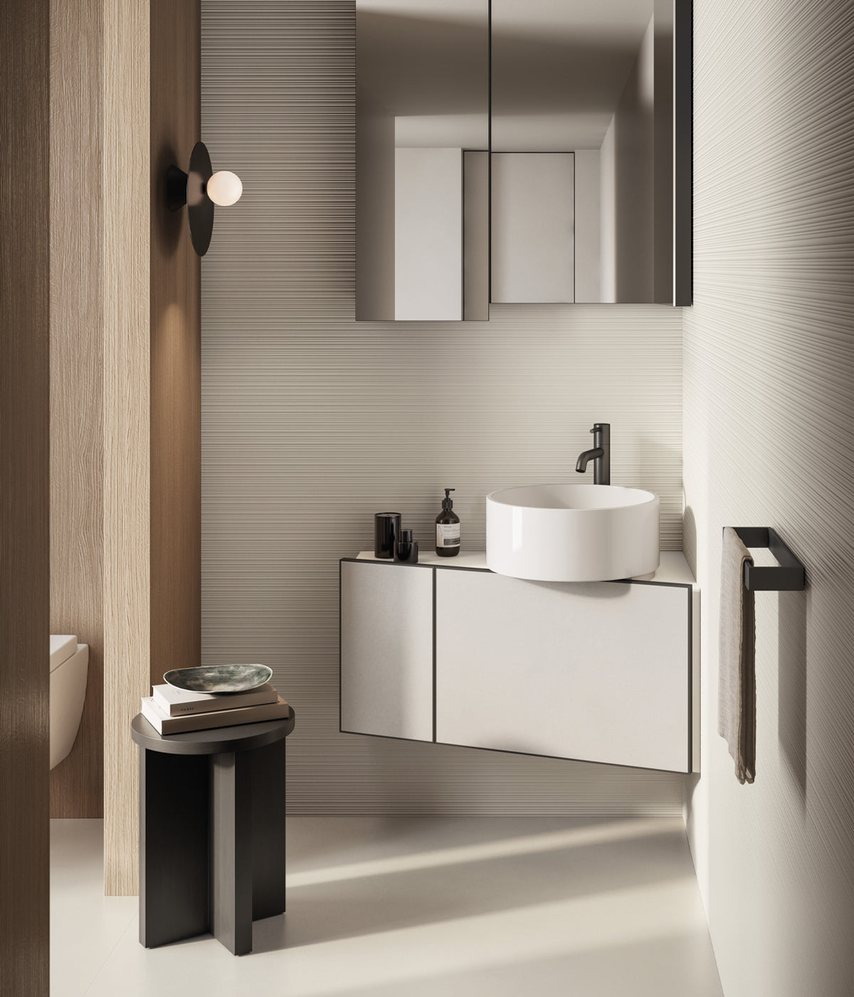 Gresie Nuances Bianco Ribbed 60x120 cm, finisaj mat