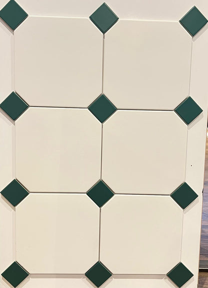 Gresie octogonala alba Bianco Ottagono 20x20cm + Taco Verde Mat 5x5cm, portelanata