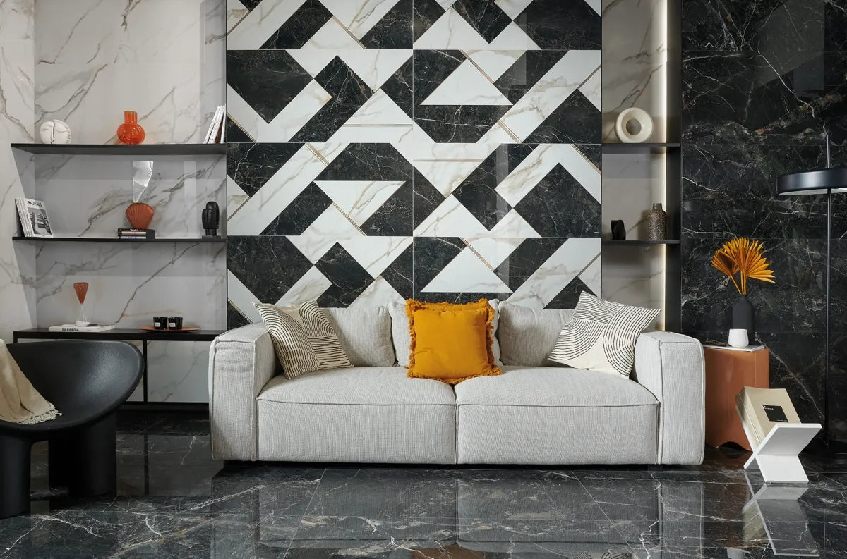 Gresie portelanata Saint Laurent Noir ART Starlight Polished 60x120 cm