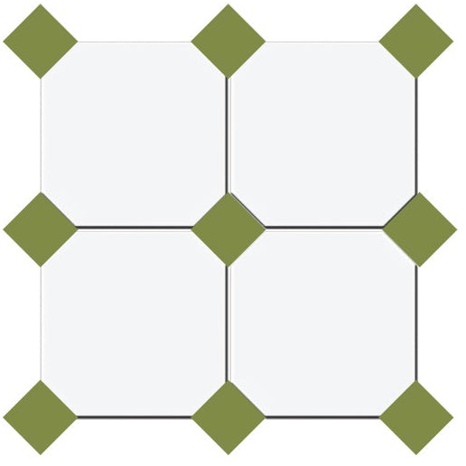 Gresie octogonala Bianco Ottagono 20x20cm + Taco Avocado 5x5cm, portelanata, productie Italia