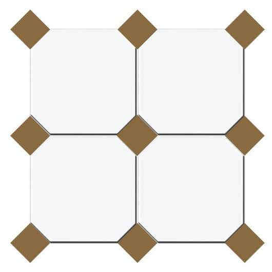 Gresie octogonala Bianco Ottagono 20x20cm + Taco Caramelo 5x5cm, portelanata, productie Italia