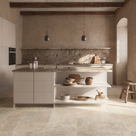 Gresie portelanata Timestone Beige multiformat 4B, productie Italia