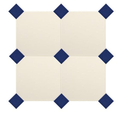 Gresie octogonala crem Cotone Ottagono 20x20cm + Taco Cobalto 5x5cm, portelanata, productie Italia