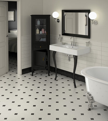 Gresie octogonala Bianco Ottagono 20x20cm + Taco Nero 5x5cm, portelanata, productie Italia