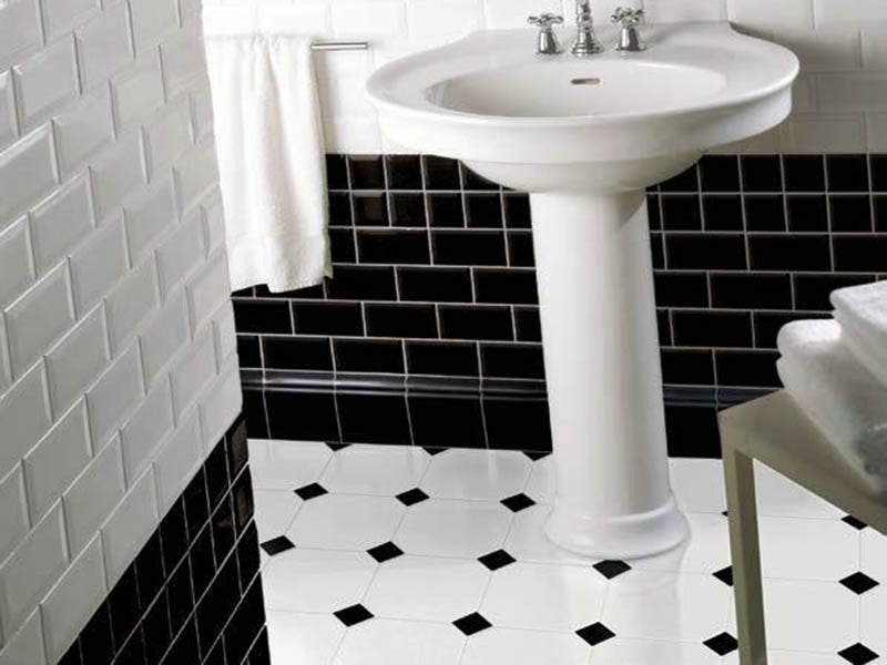 Gresie octogonala Bianco Ottagono 20x20cm + Taco Nero 5x5cm, portelanata, productie Italia