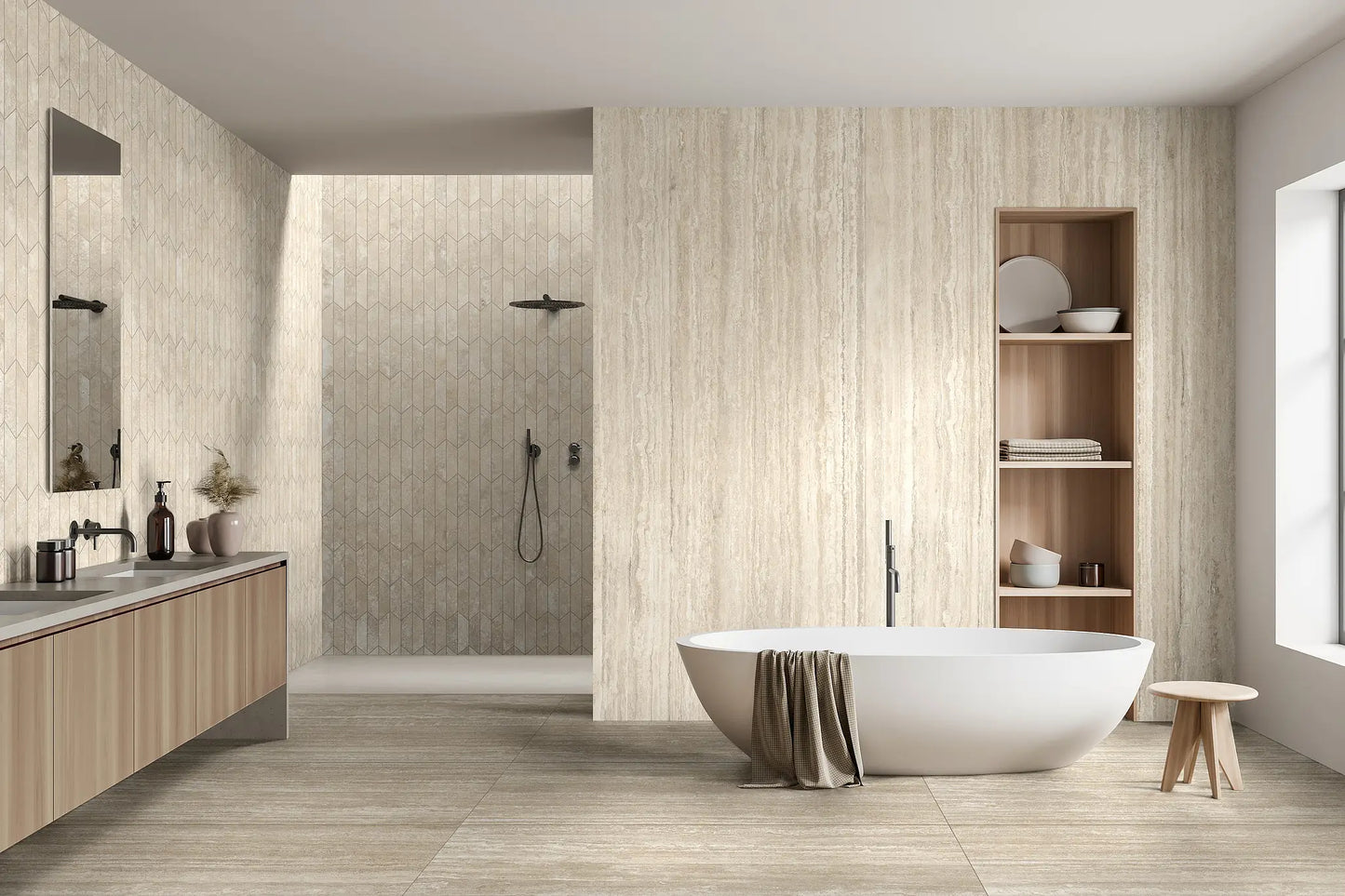 Lastra ceramica Realstone_Travertino Vein Beige 120x278 cm, productie Italia
