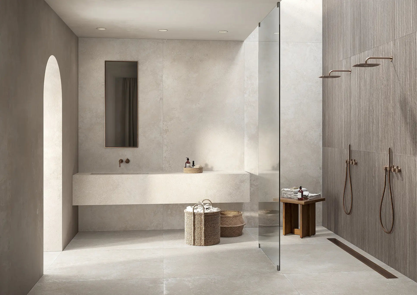 Lastra ceramica Realstone_Travertino Cross Bianco 120x278 cm, productie Italia