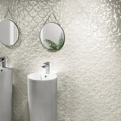 Faianta Scale White Gloss 30.7x30.7 cm, 3D lucios, Spania