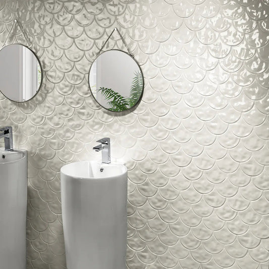 Faianta Scale White Gloss 30.7x30.7 cm, 3D lucios, Spania