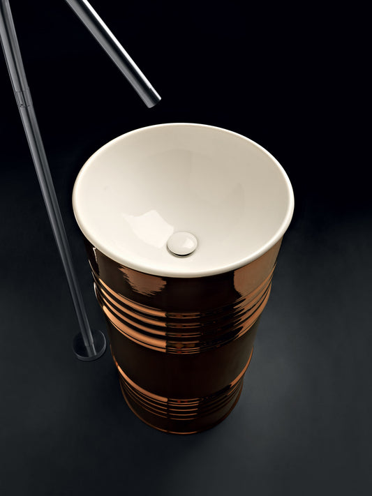 Lavoar freestanding ceramic Artwork Barrel Ø45 cm, culoare Bianco-Oro Rosa