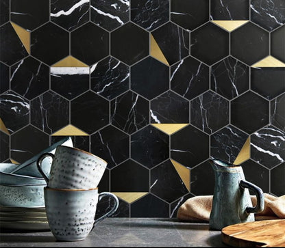 Mozaic negru auriu piatra hexagon Gold M. 29.5x30.5 cm