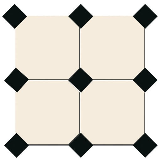 Gresie octogonala crem Cotone Ottagono 20x20cm + Taco Nero 5x5cm, portelanata, productie Italia