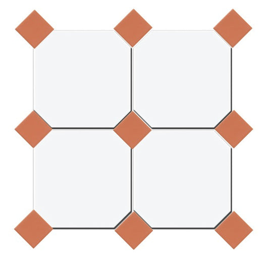 Gresie octogonala Bianco Ottagono 20x20cm + Taco Paprika 5x5cm, portelanata, productie Italia