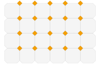 Gresie octogonala Bianco Ottagono 20x20cm + Taco Vanadio 5x5cm, portelanata, productie Italia